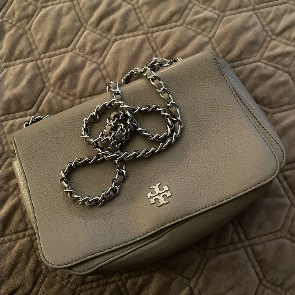 Authentic Tory Burch Gray Leather Convertible Crossbody/Shoulder Bag